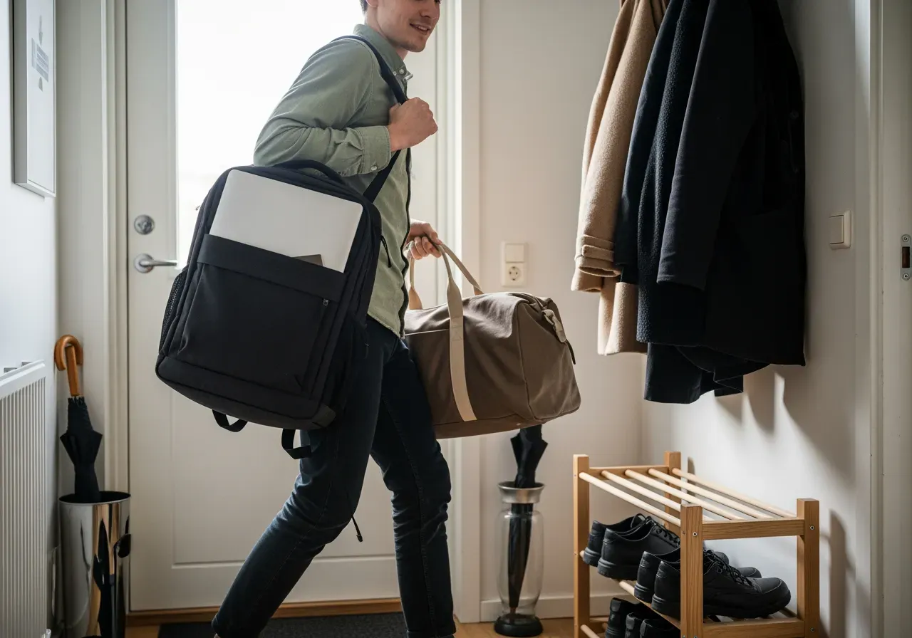 Shopperväska i läder och mocka