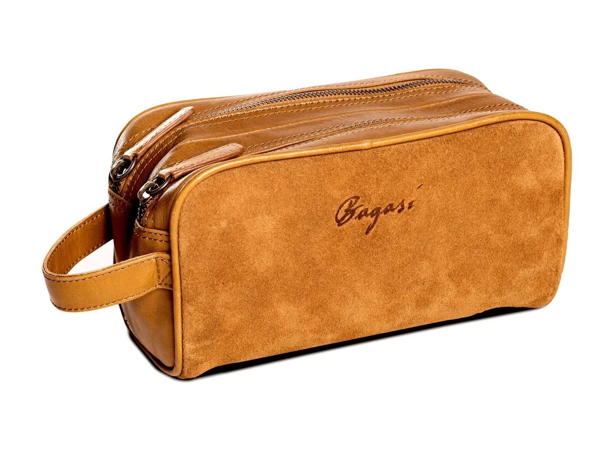 Necessär i mocka dubbel dragkedja