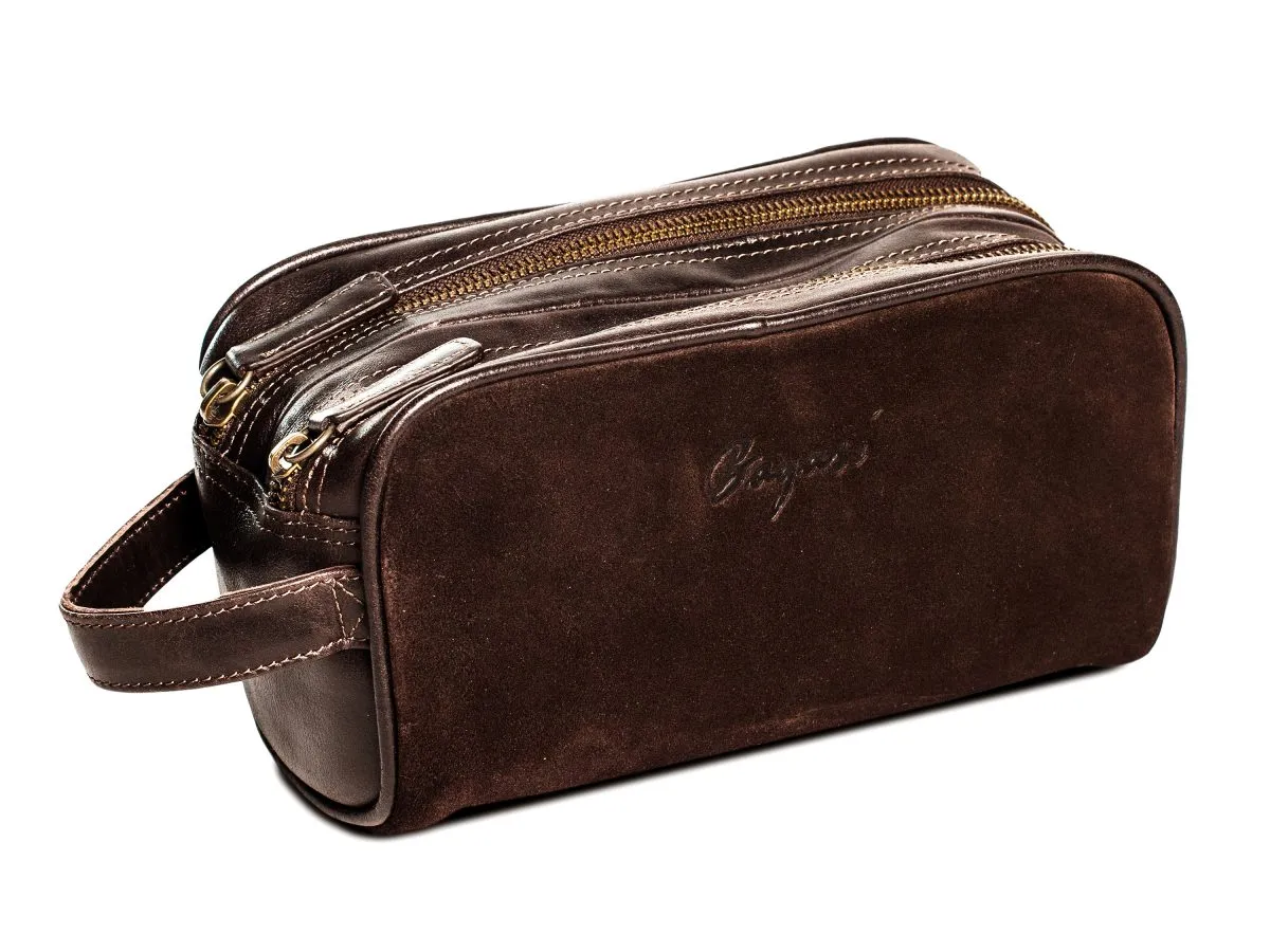 Necessär i mocka dubbel dragkedja